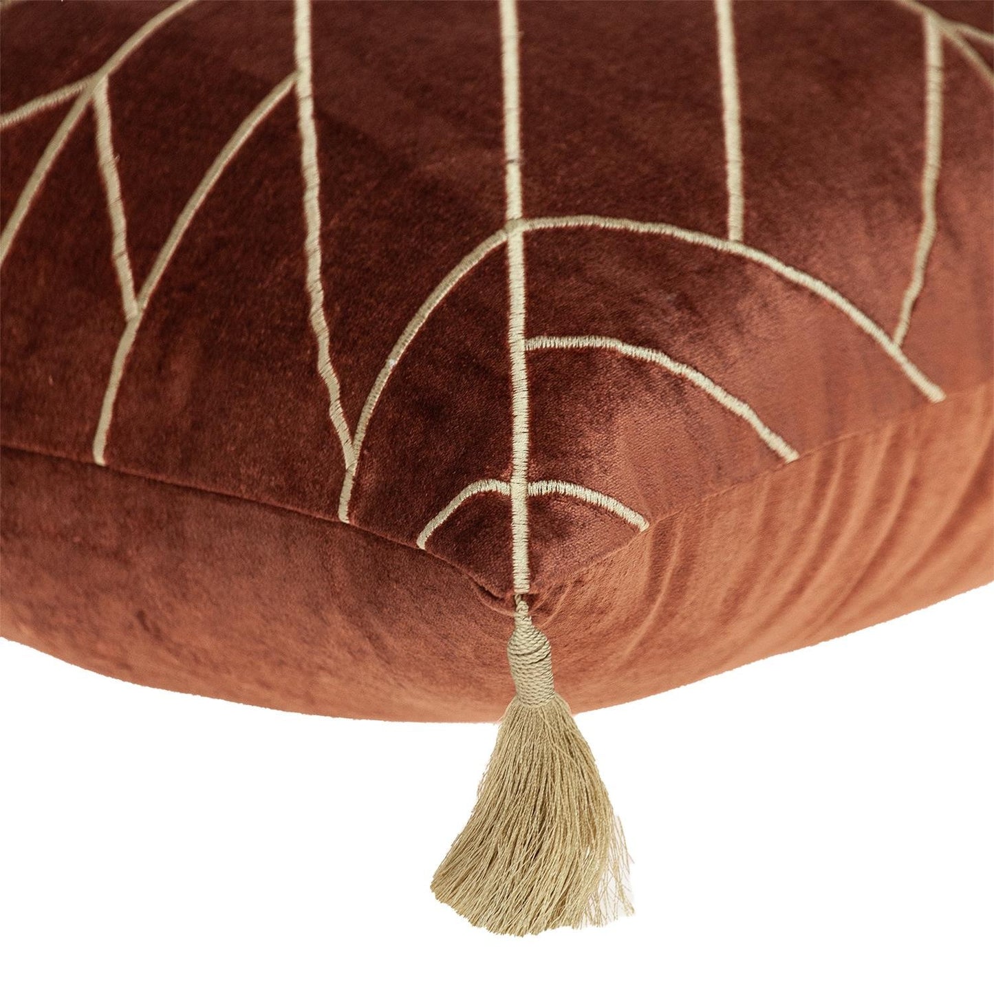 Burnt Orange & Gold Geo Velvet Pillow w/ Gold Tassels