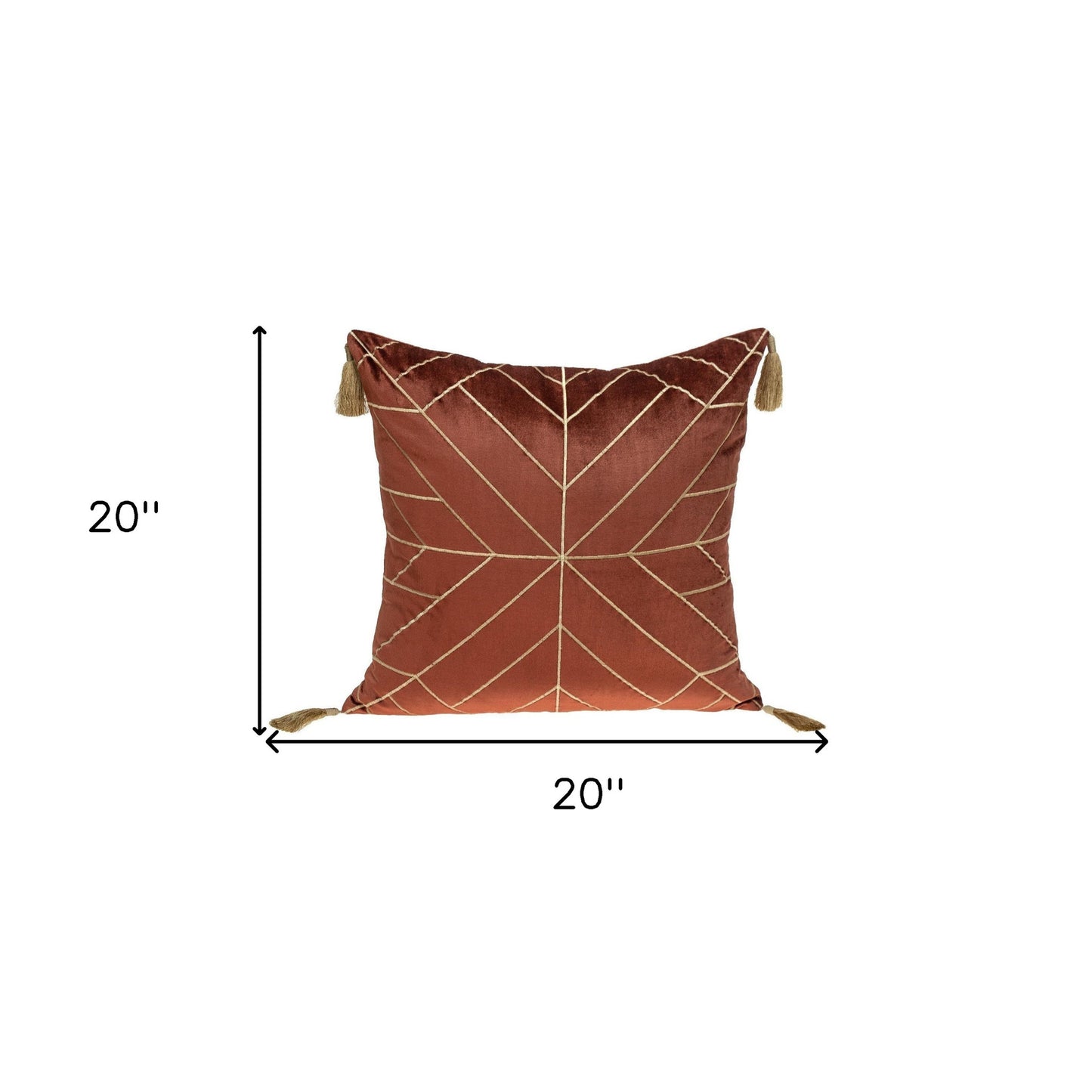 Burnt Orange & Gold Geo Velvet Pillow w/ Gold Tassels
