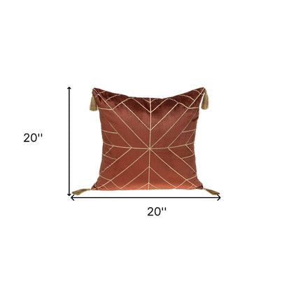 Burnt Orange & Gold Geo Velvet Pillow w/ Gold Tassels