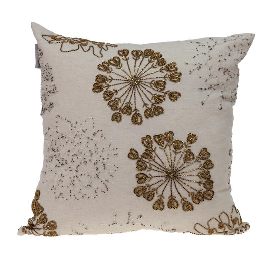 Natural & Golden Metallic Beaded Pillow