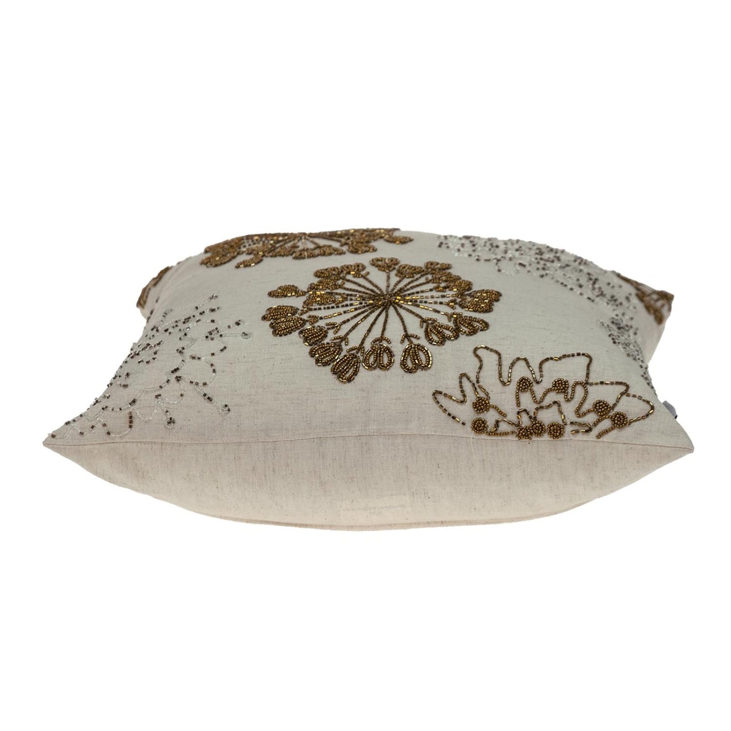 Natural & Golden Metallic Beaded Pillow