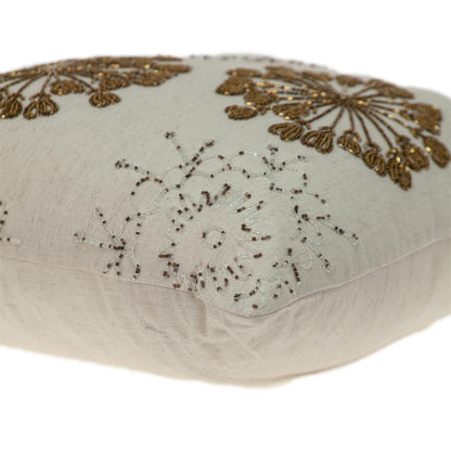 Natural & Golden Metallic Beaded Pillow