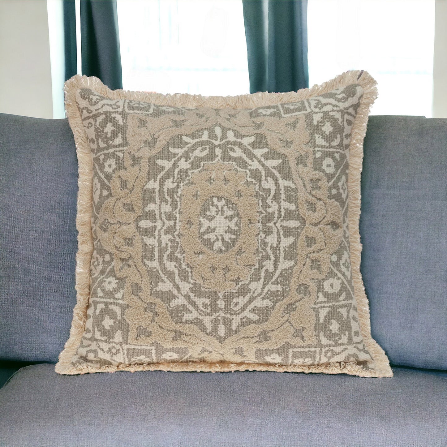 Boho Garland Beige & Khaki Accent Pillow