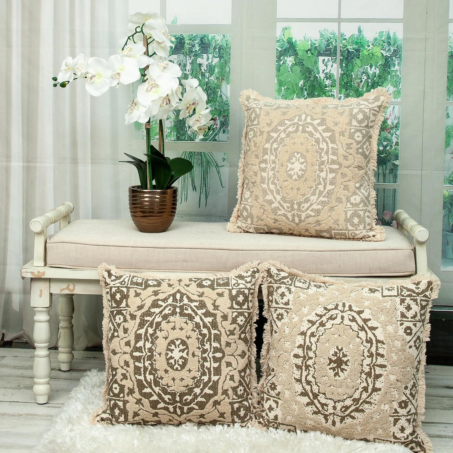 Boho Garland Beige & Khaki Accent Pillow