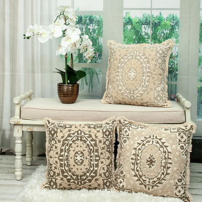 Boho Garland Beige & Brown Accent Pillow