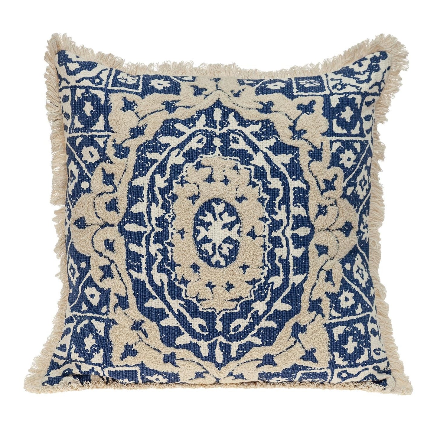 Boho Garland Beige & Navy Blue Accent Pillow