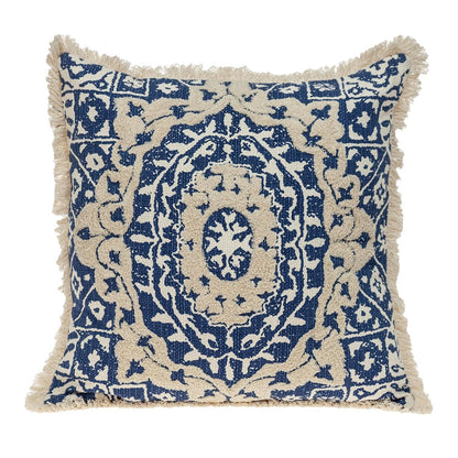 Boho Garland Beige & Navy Blue Accent Pillow