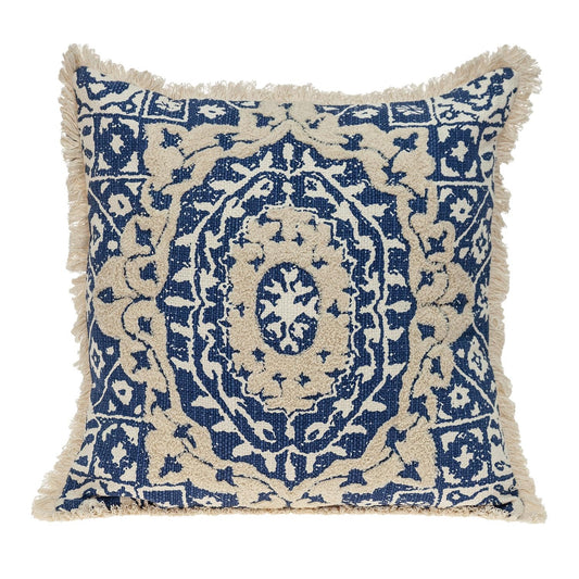 Boho Garland Beige & Navy Blue Accent Pillow