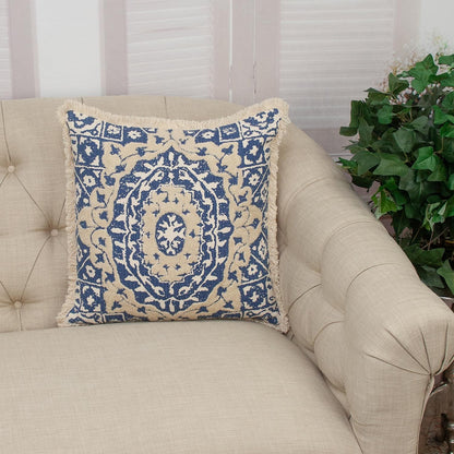 Boho Garland Beige & Navy Blue Accent Pillow