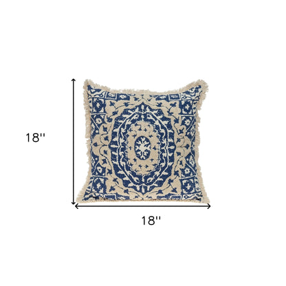 Boho Garland Beige & Navy Blue Accent Pillow