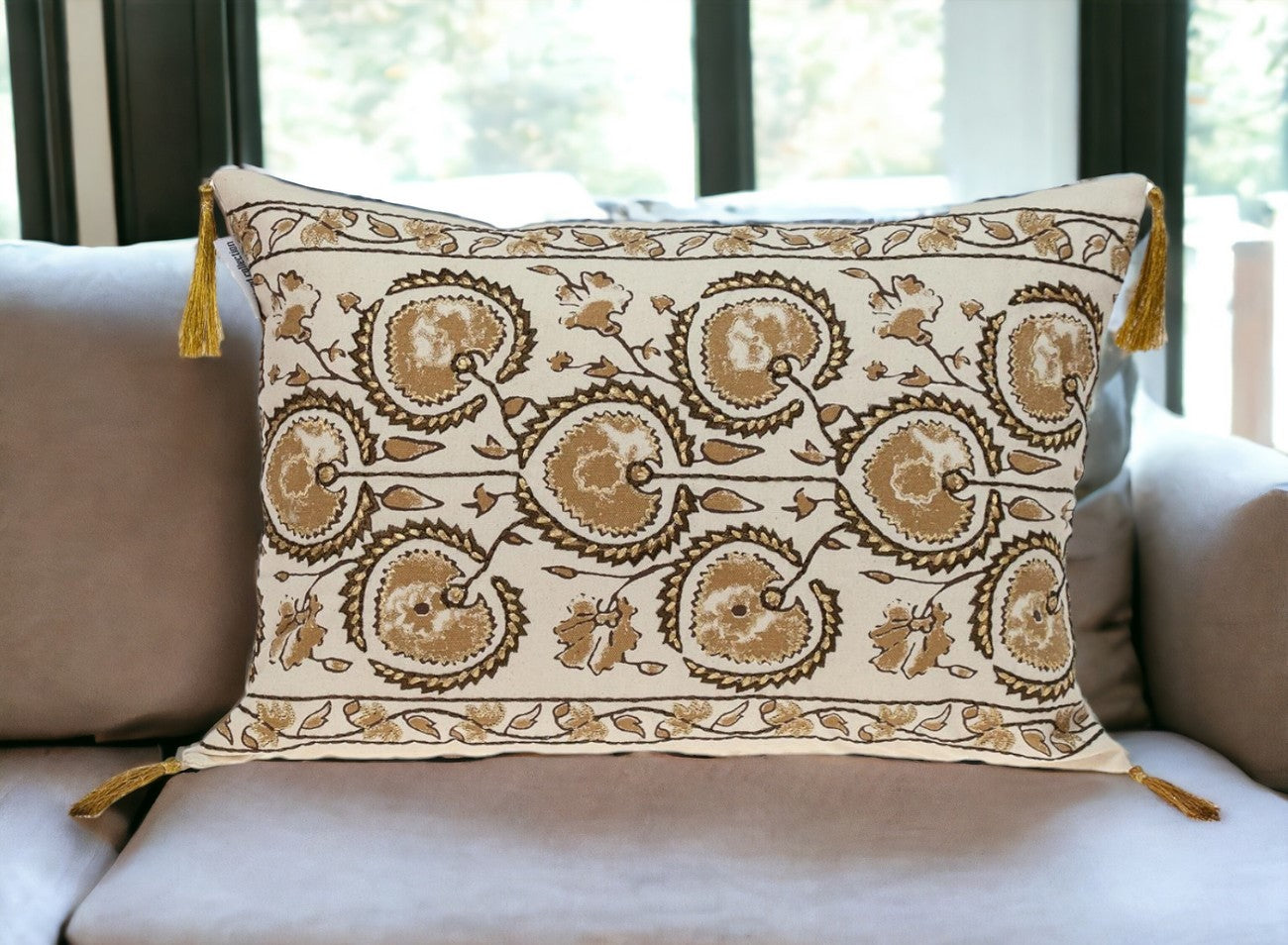Gold & Bronze Embroidered Lumbar Pillow