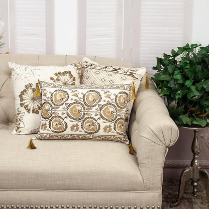Gold & Bronze Embroidered Lumbar Pillow
