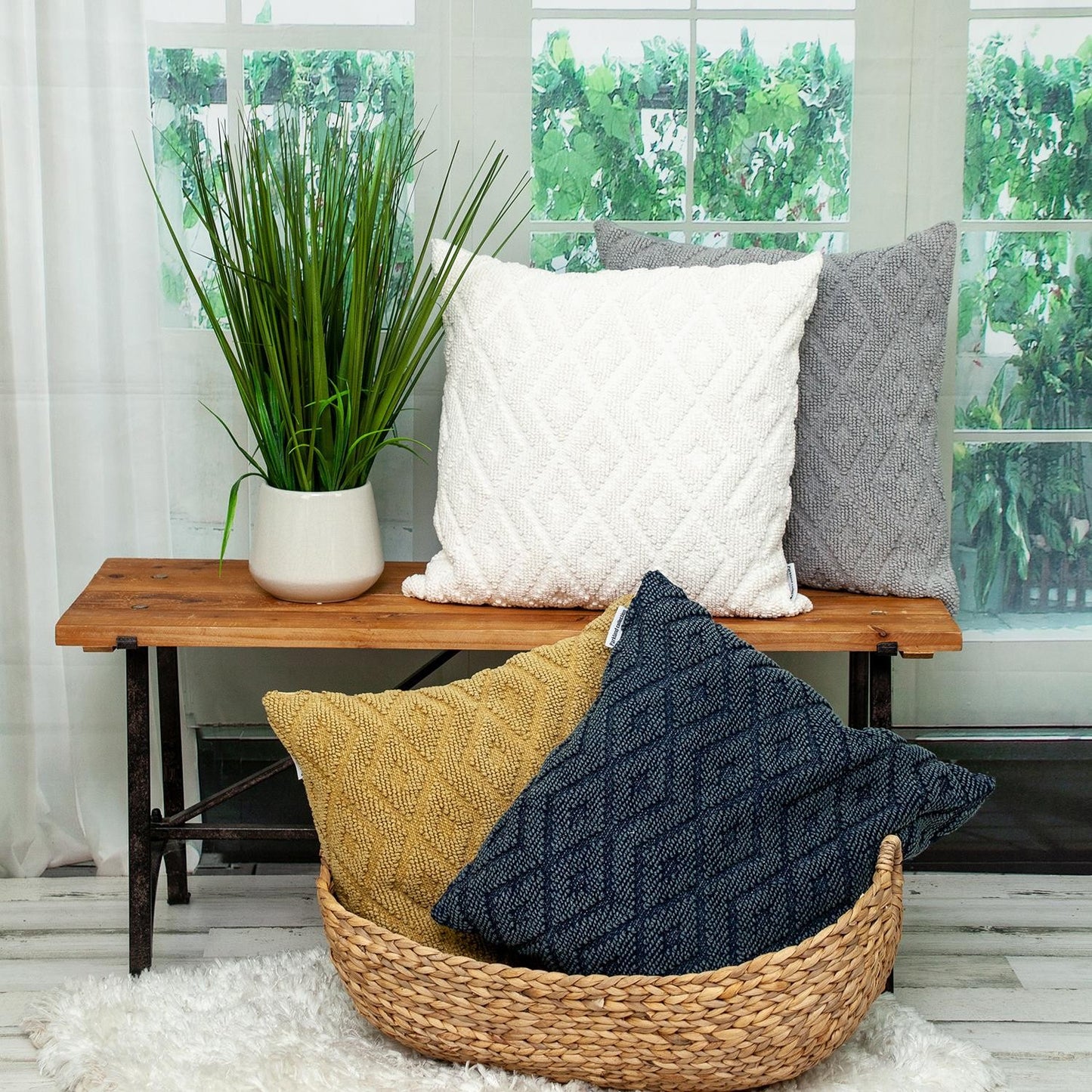 Jacquard Diamond Pattern Navy Pillow