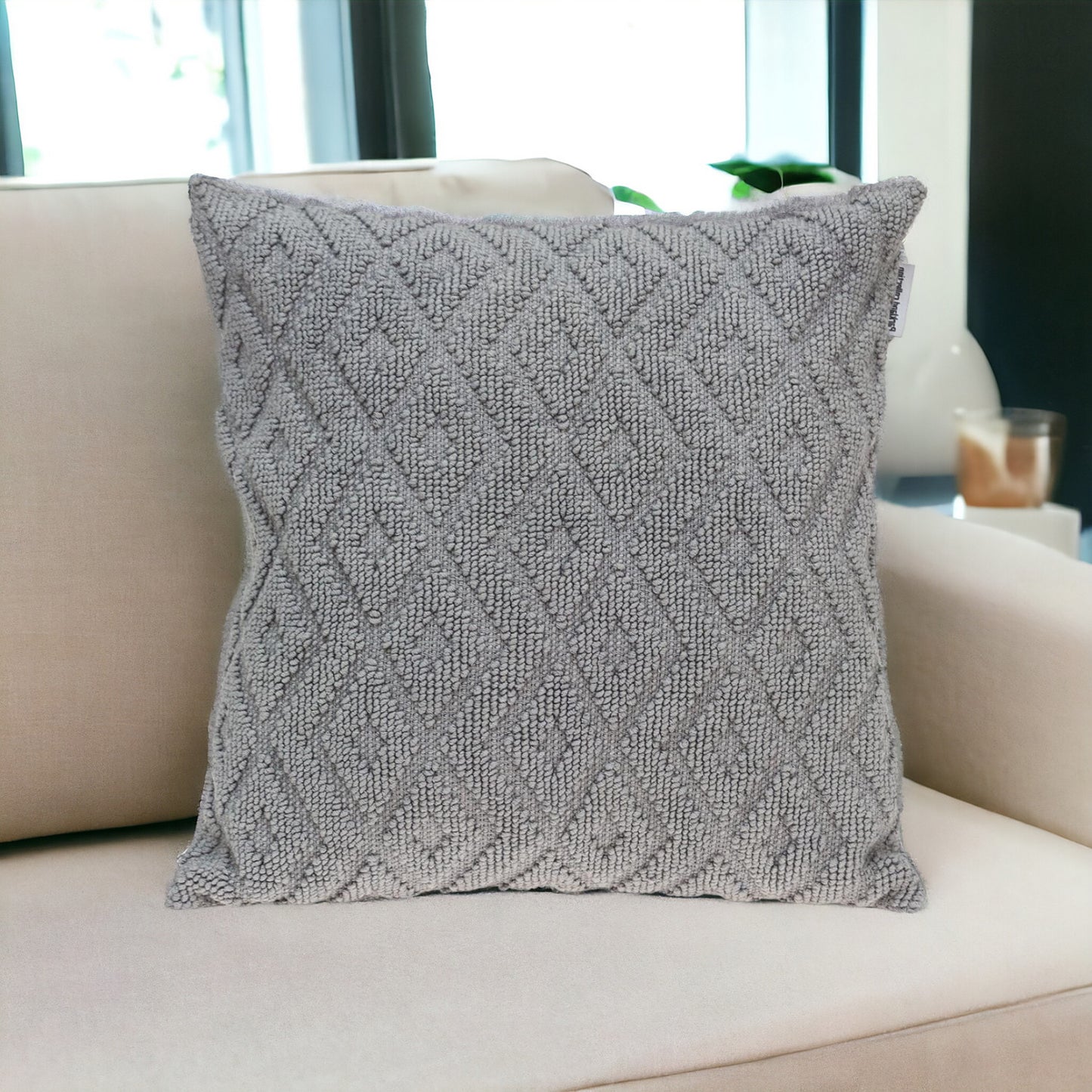 Jacquard Diamond Pattern Gray Pillow