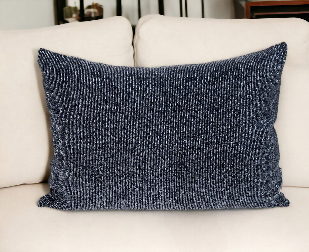 Shimmering Metallic Blue Beaded Luxury Pillow