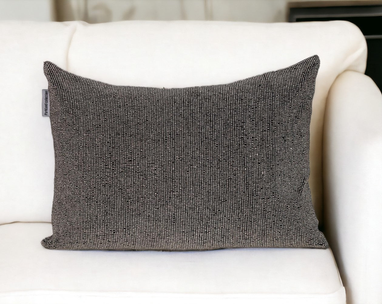 Shimmering Gray Beaded Luxury Pillow