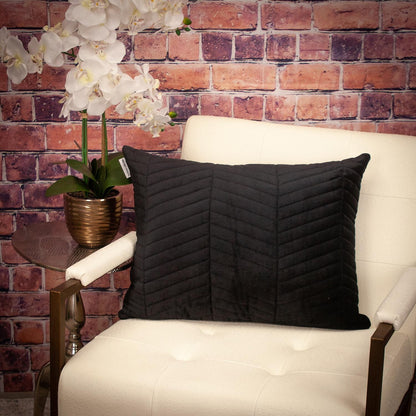Black Quilted Velvet Zig Zag Lumbar Pillow