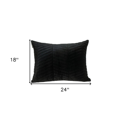 Black Quilted Velvet Zig Zag Lumbar Pillow