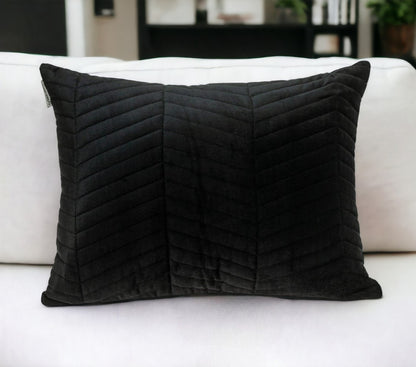 Black Quilted Velvet Zig Zag Lumbar Pillow