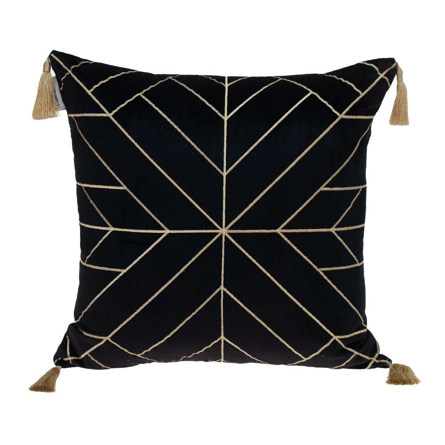 Black & Gold Geo Velvet Pillow w/ Gold Tassels