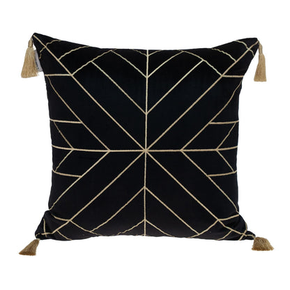 Black & Gold Geo Velvet Pillow w/ Gold Tassels