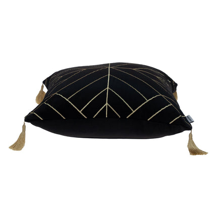 Black & Gold Geo Velvet Pillow w/ Gold Tassels