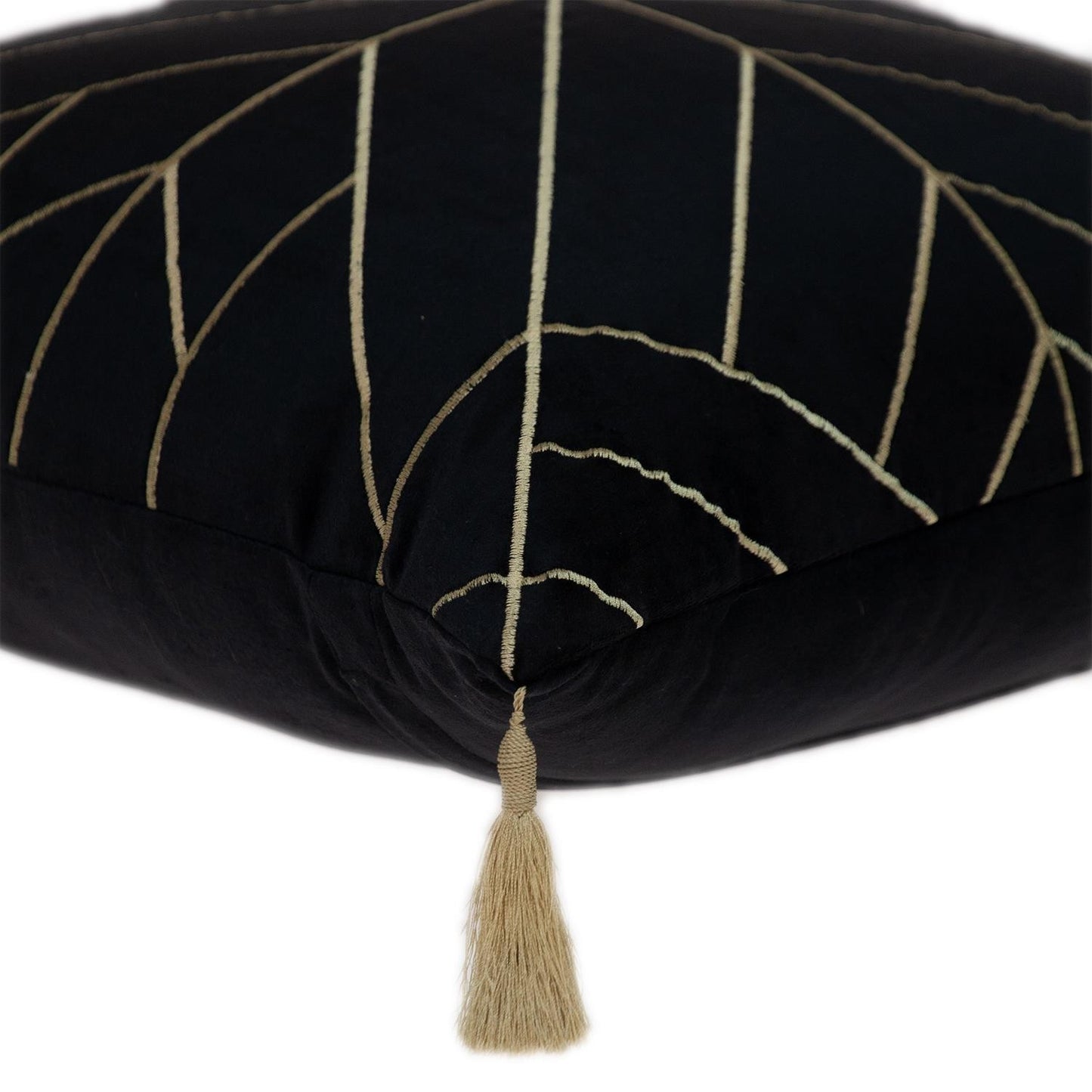Black & Gold Geo Velvet Pillow w/ Gold Tassels