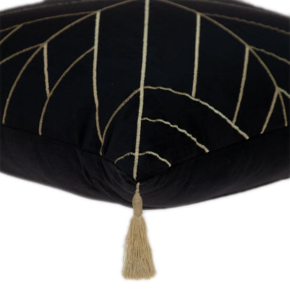 Black & Gold Geo Velvet Pillow w/ Gold Tassels