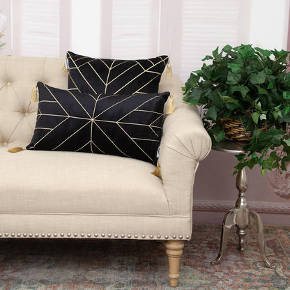 Black & Gold Geo Velvet Pillow w/ Gold Tassels