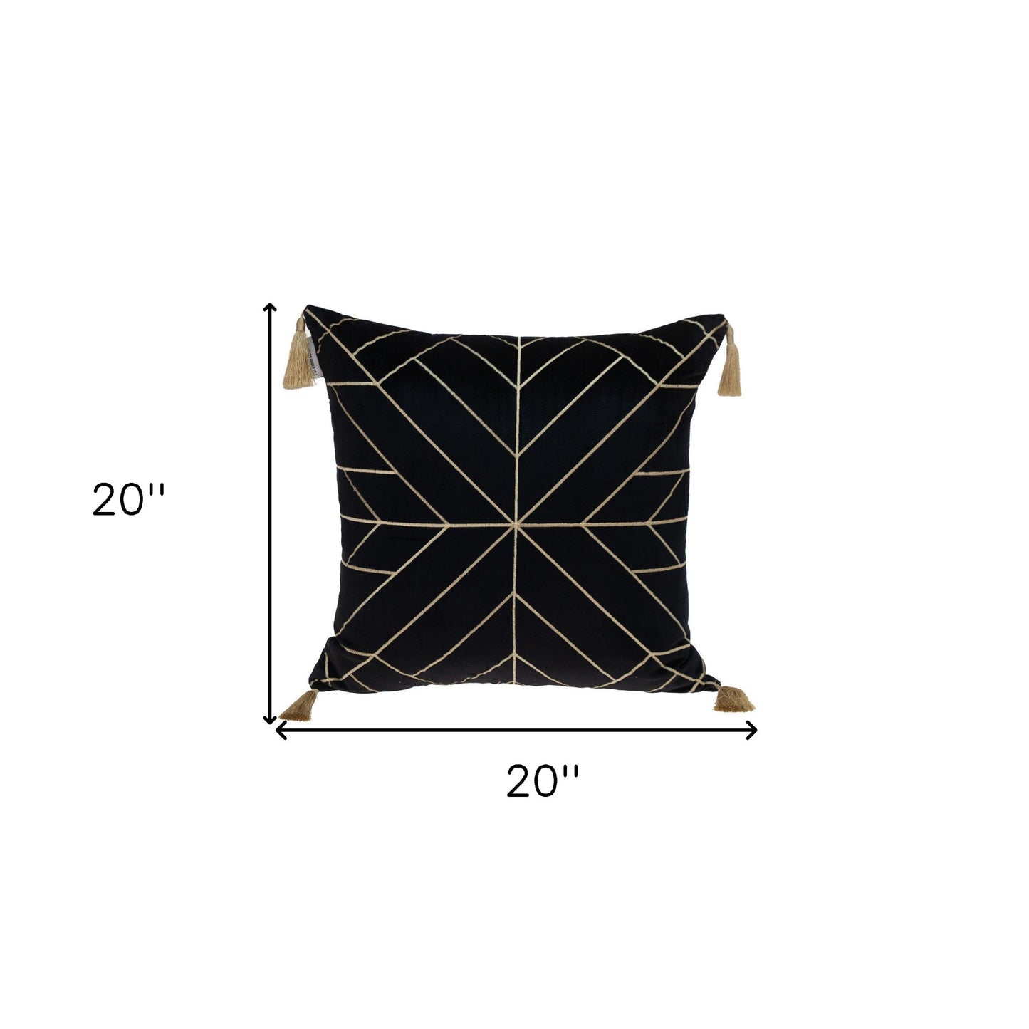 Black & Gold Geo Velvet Pillow w/ Gold Tassels