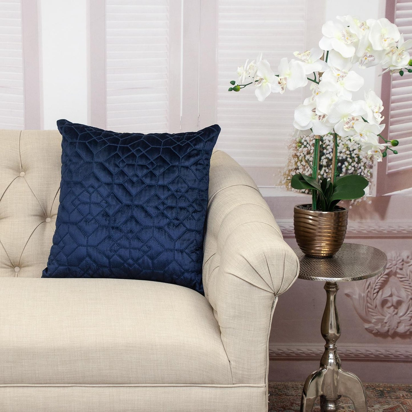 Navy Quilted Velvet Geo Pillow