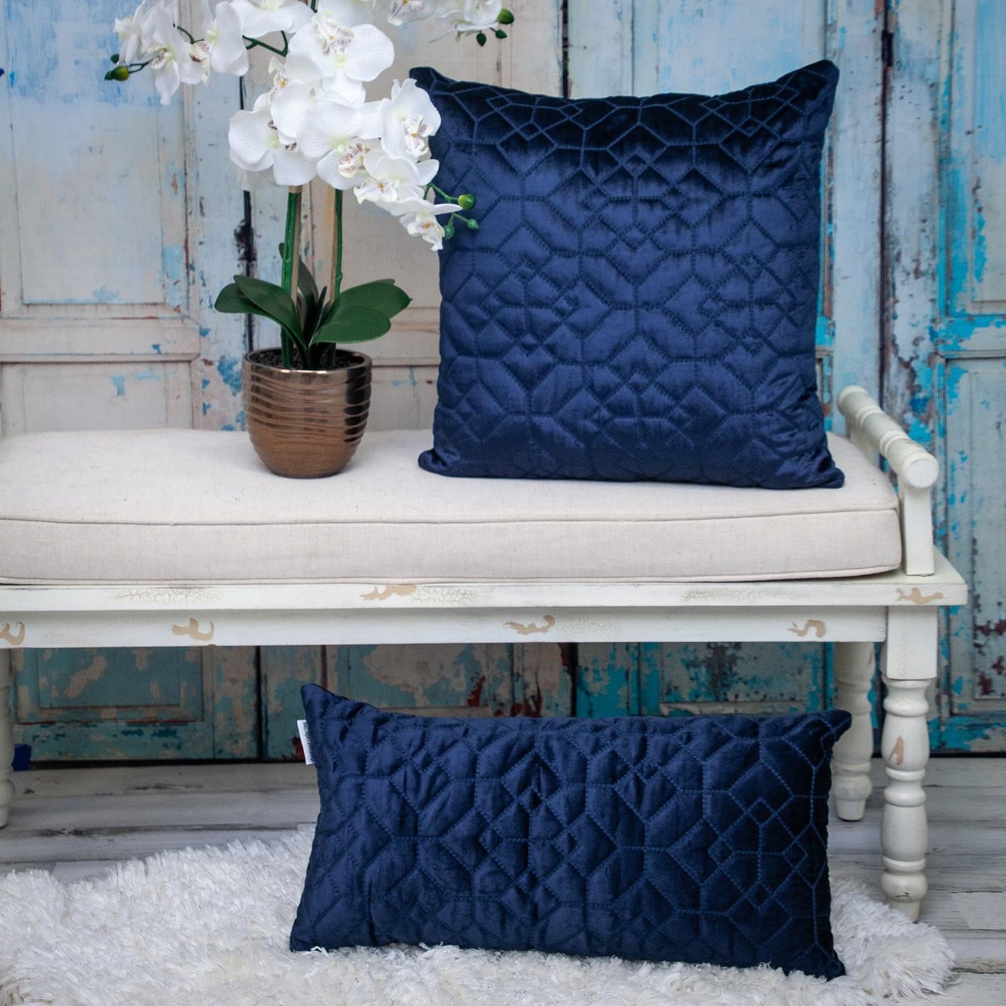 Navy Quilted Velvet Geo Pillow