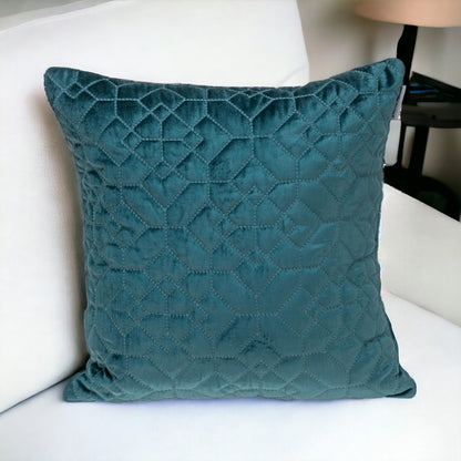 Teal Quilted Velvet Geo Pillow