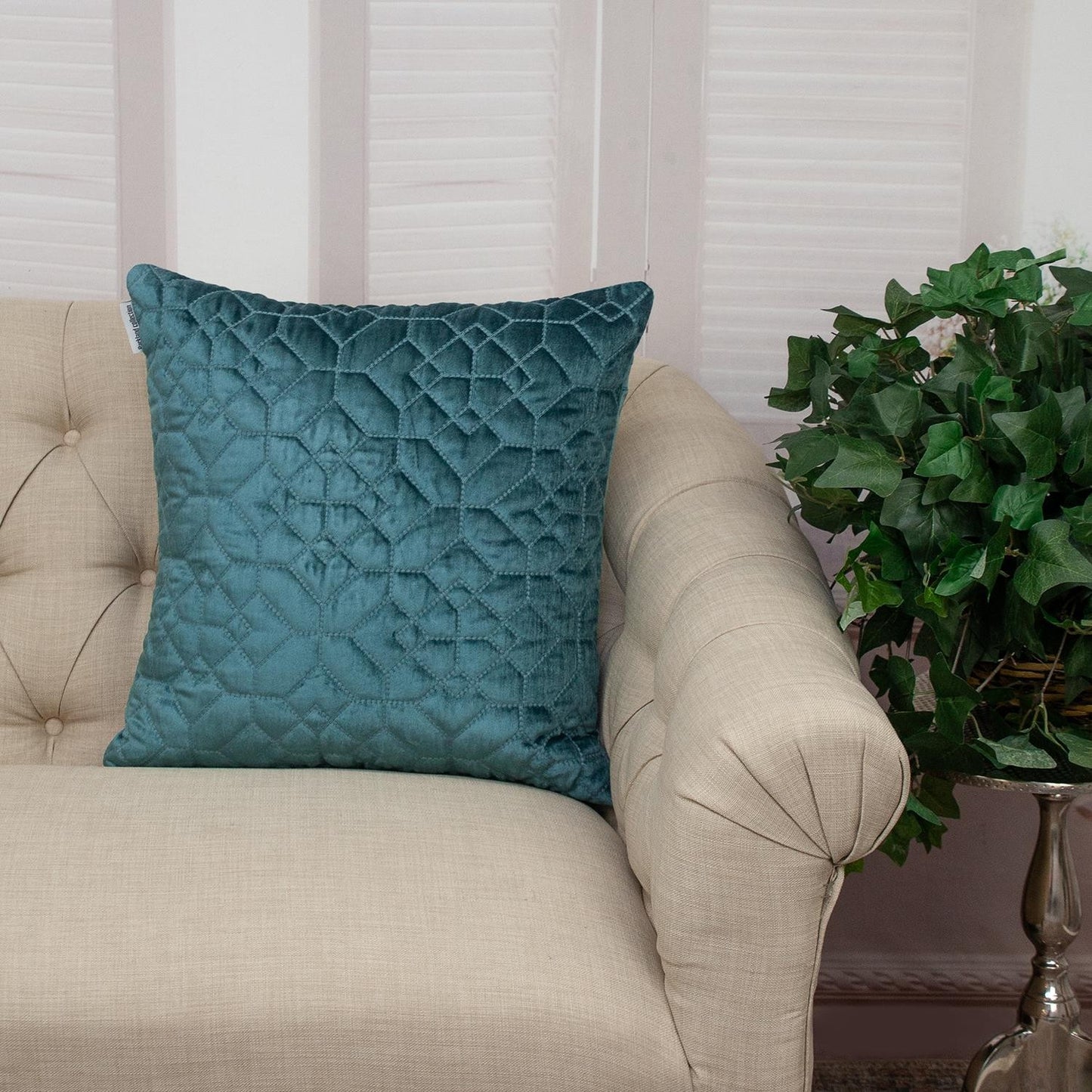 Teal Quilted Velvet Geo Pillow