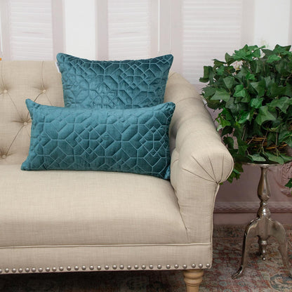 Teal Quilted Velvet Geo Pillow