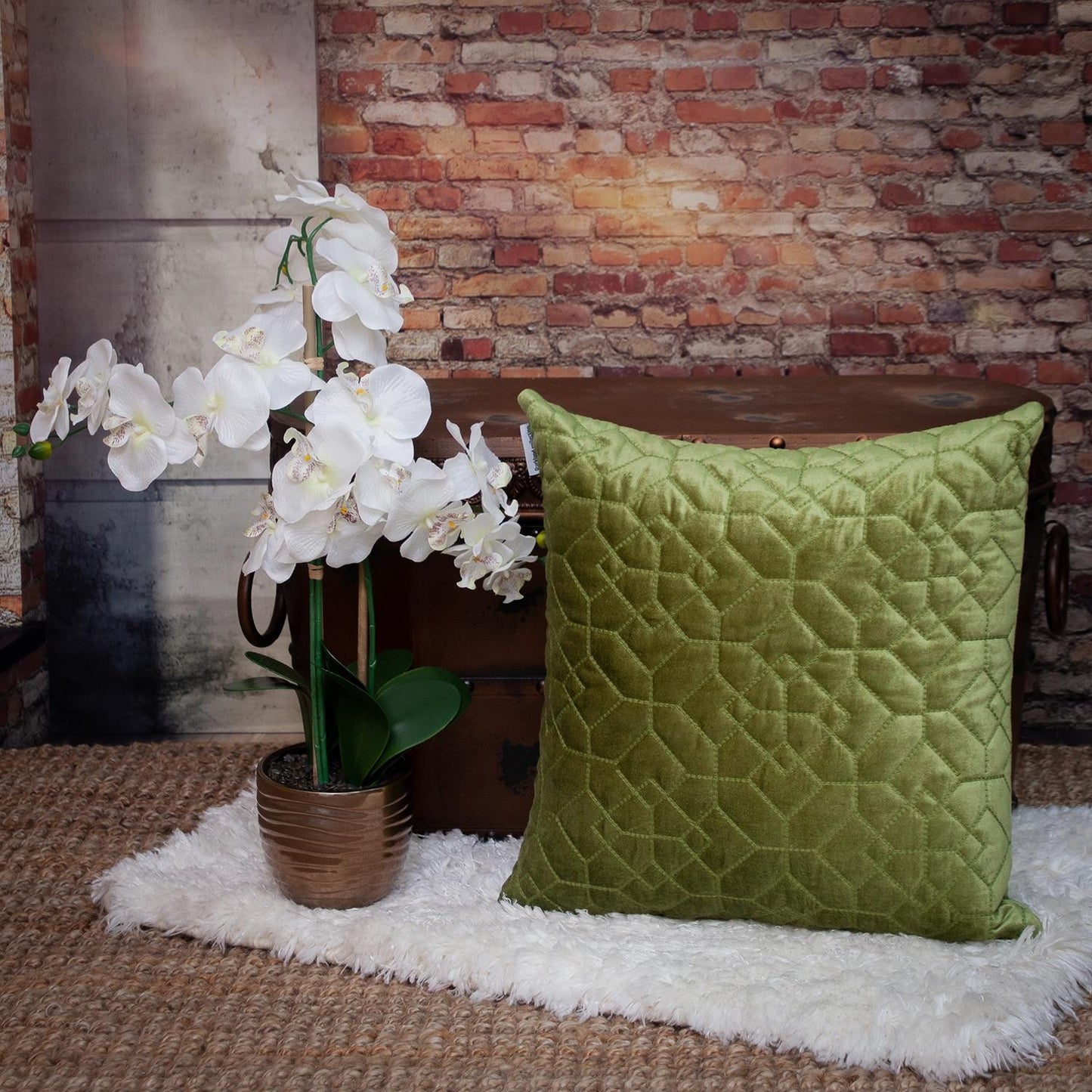 Olive Quilted Velvet Geo Pillow