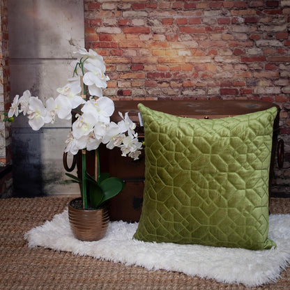 Olive Quilted Velvet Geo Pillow