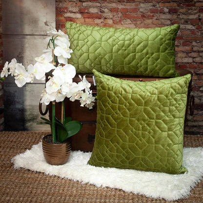 Olive Quilted Velvet Geo Pillow
