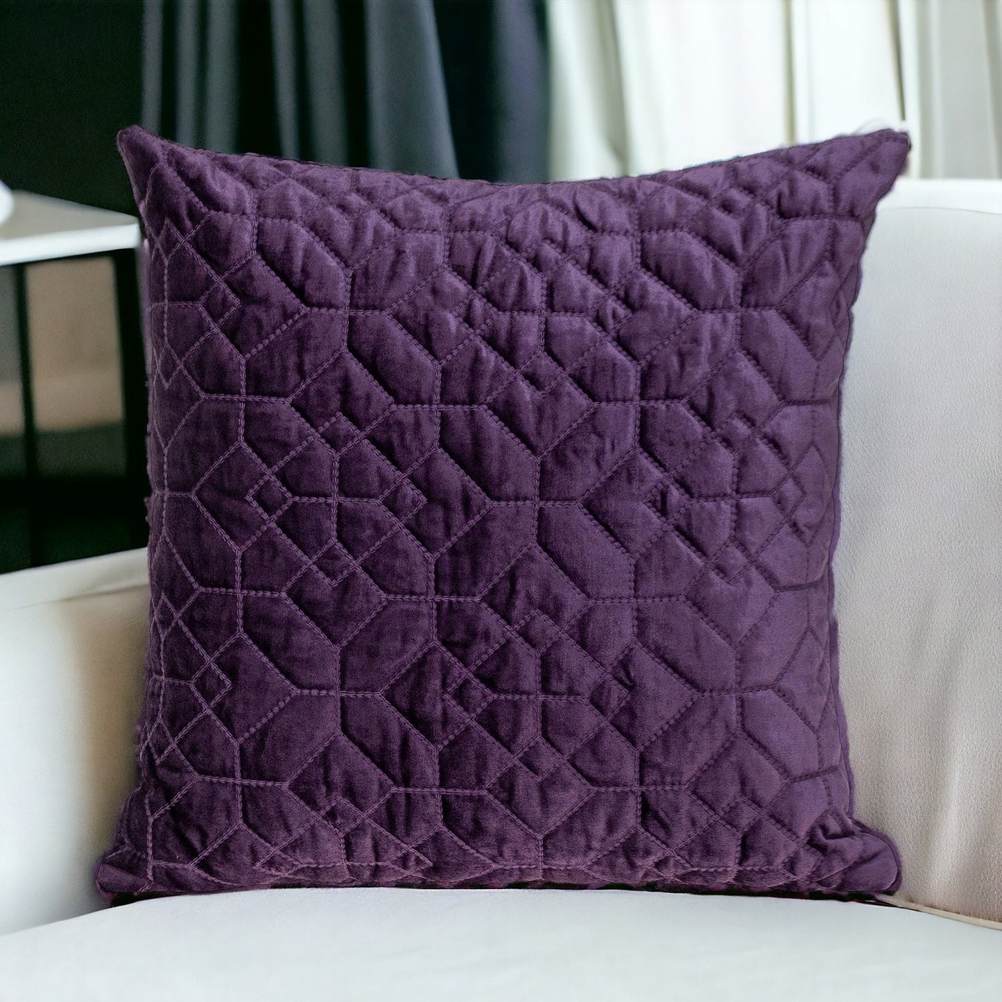Purple Quilted Velvet Geo Pillow