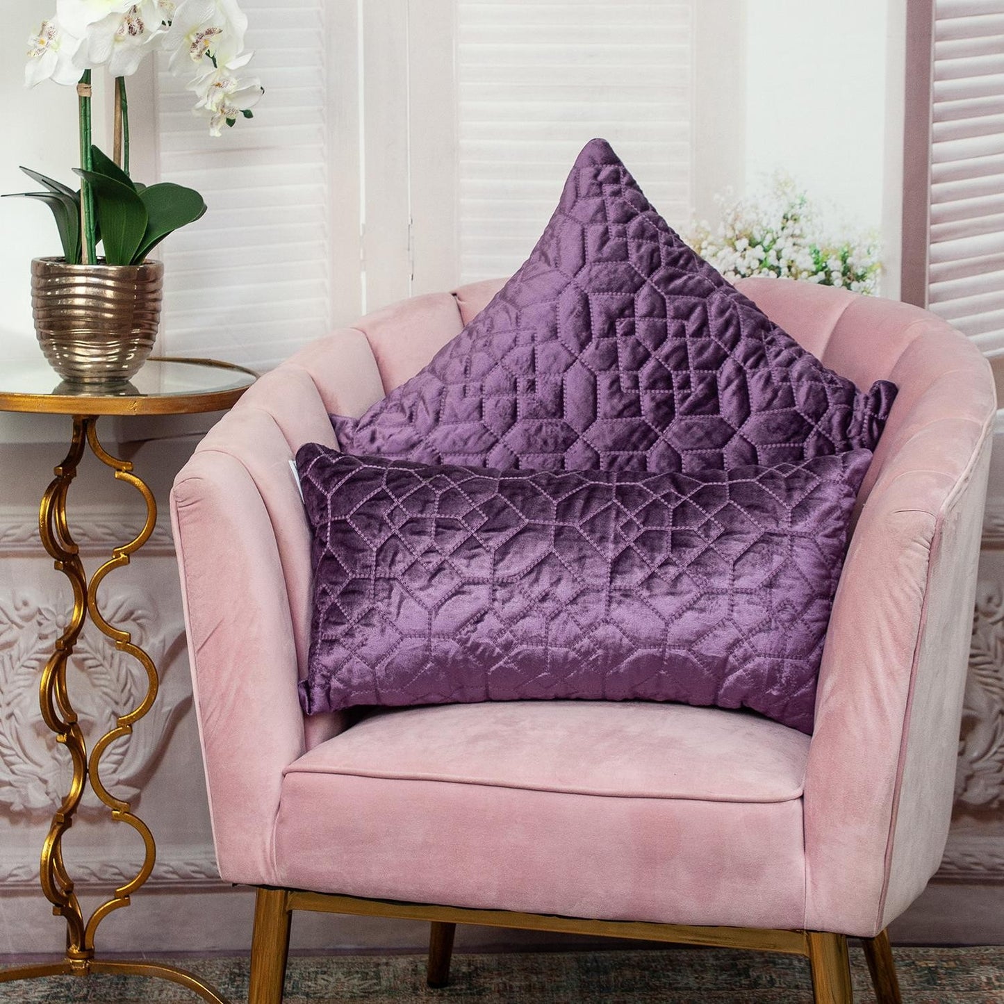 Purple Quilted Velvet Geo Pillow