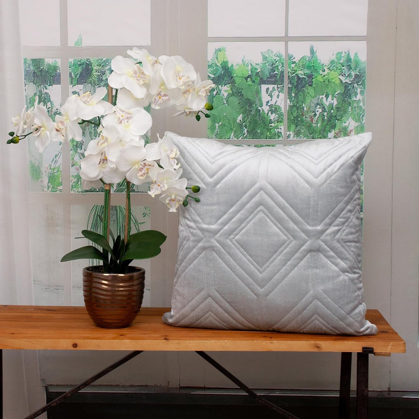 Gray Quilted Diamonds Velvet Solid Color Pillow