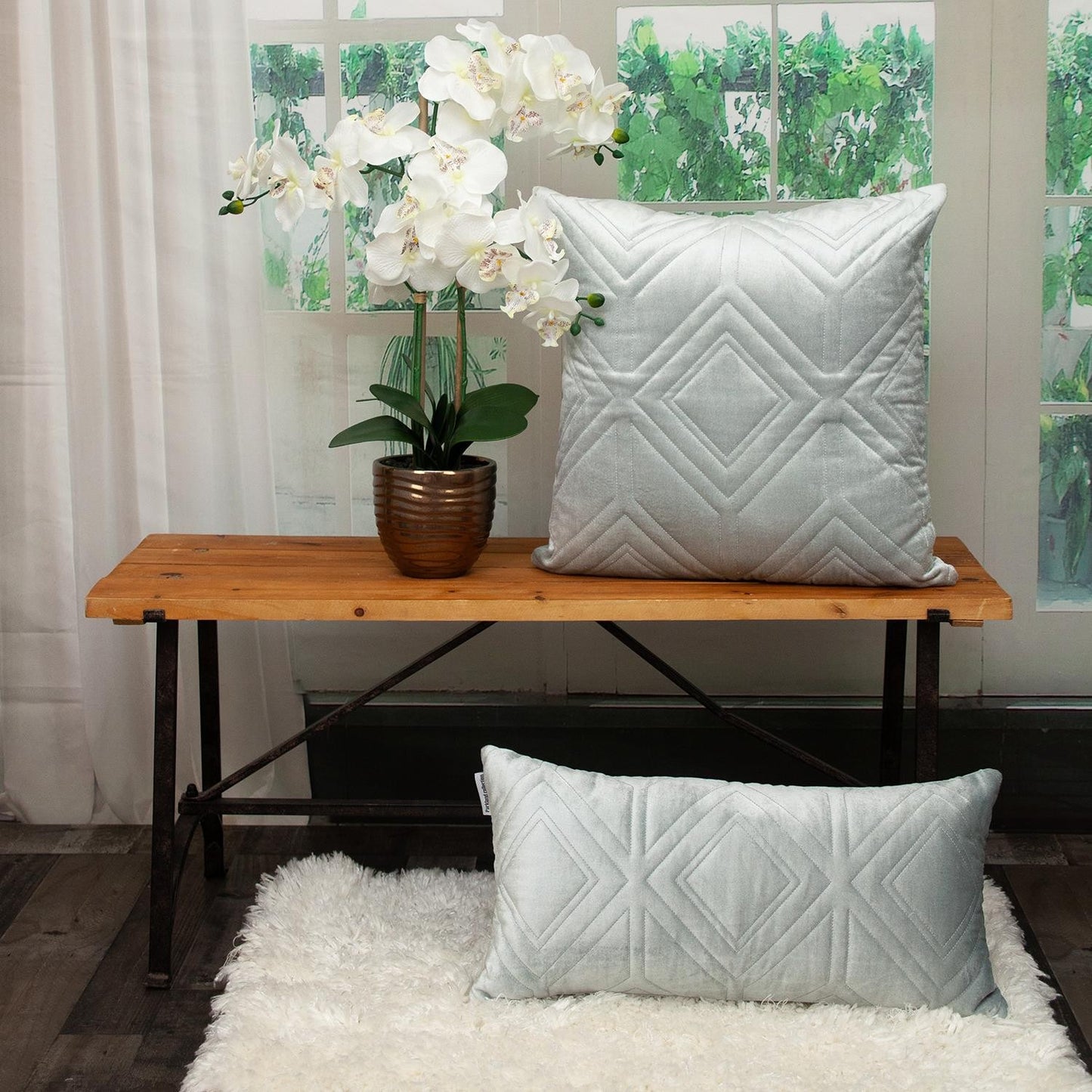 Gray Quilted Diamonds Velvet Solid Color Pillow