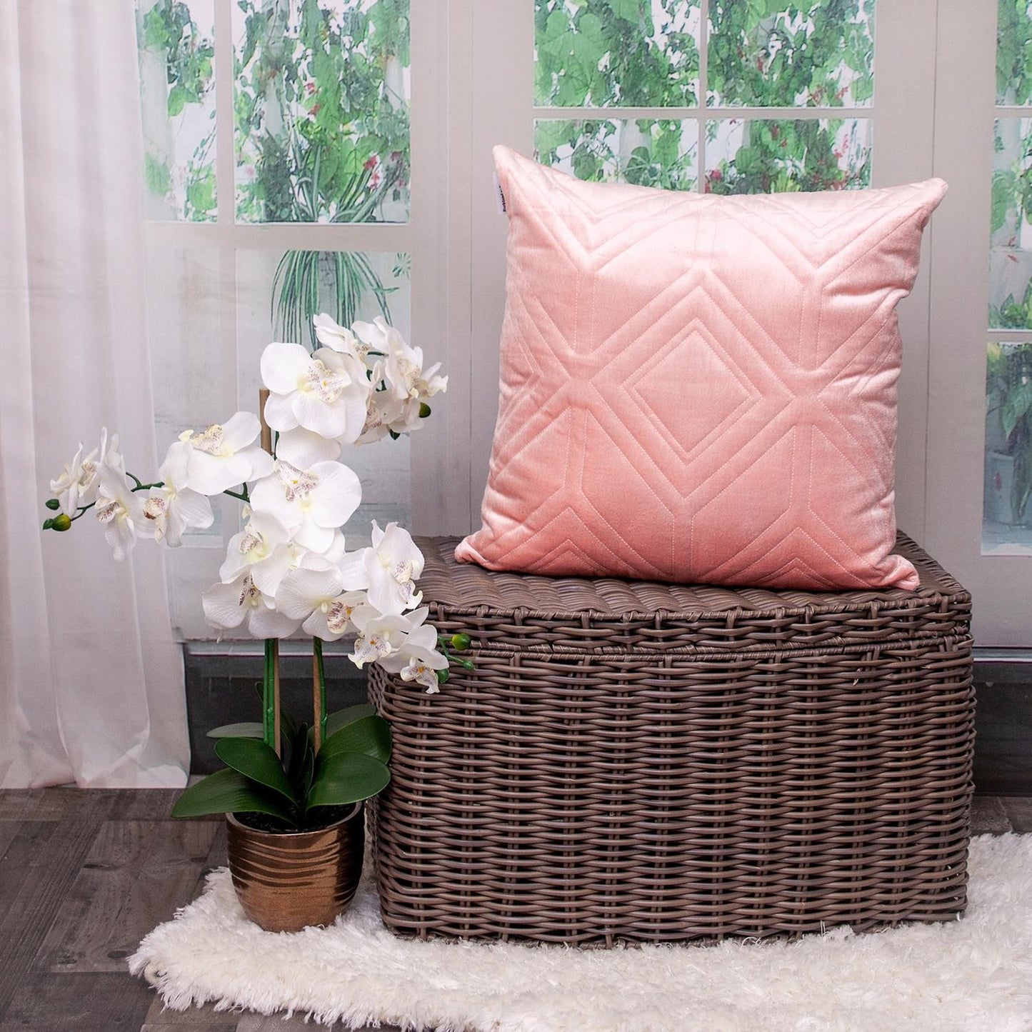 Pink Quilted Diamonds Velvet Solid Color Pillow