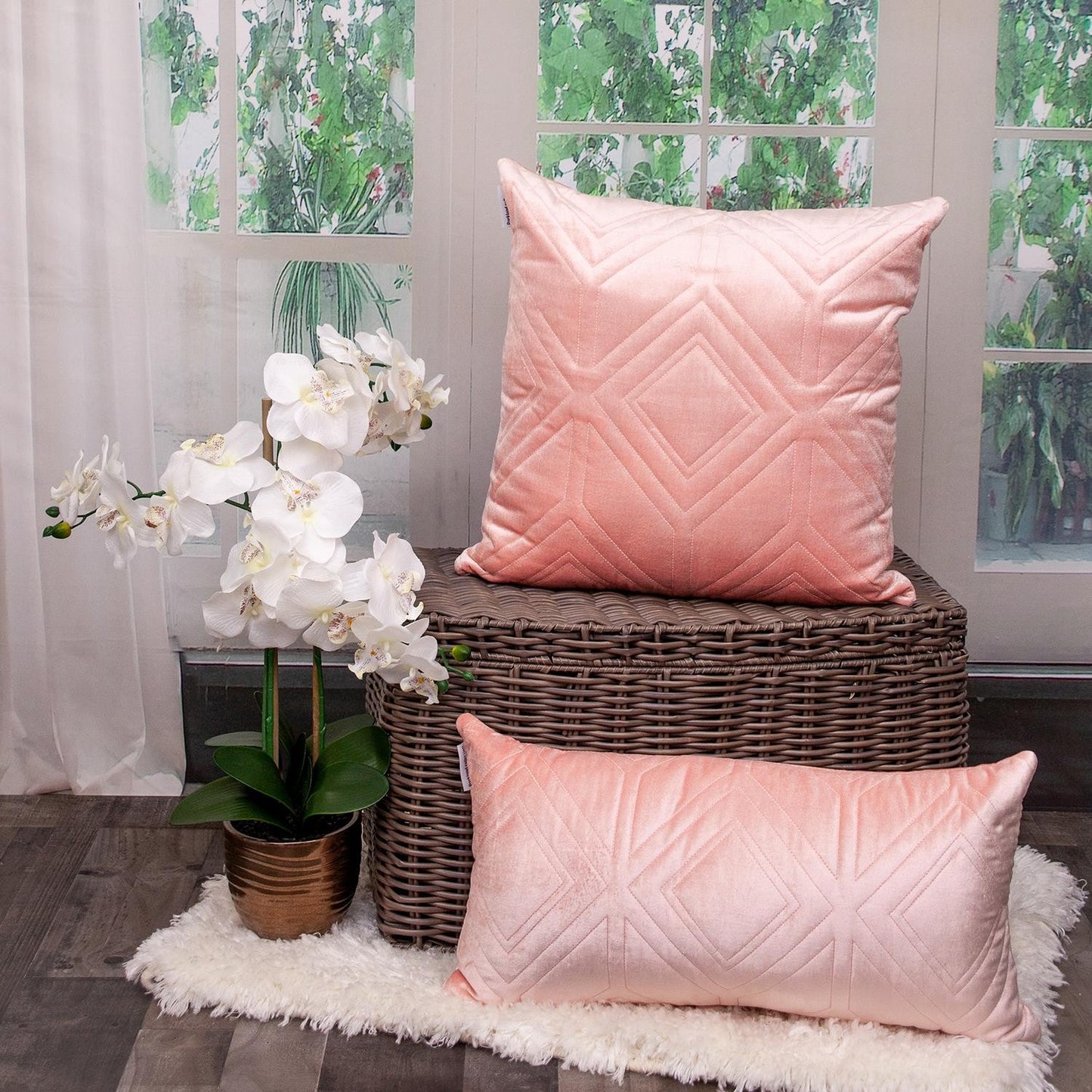 Pink Quilted Diamonds Velvet Solid Color Pillow