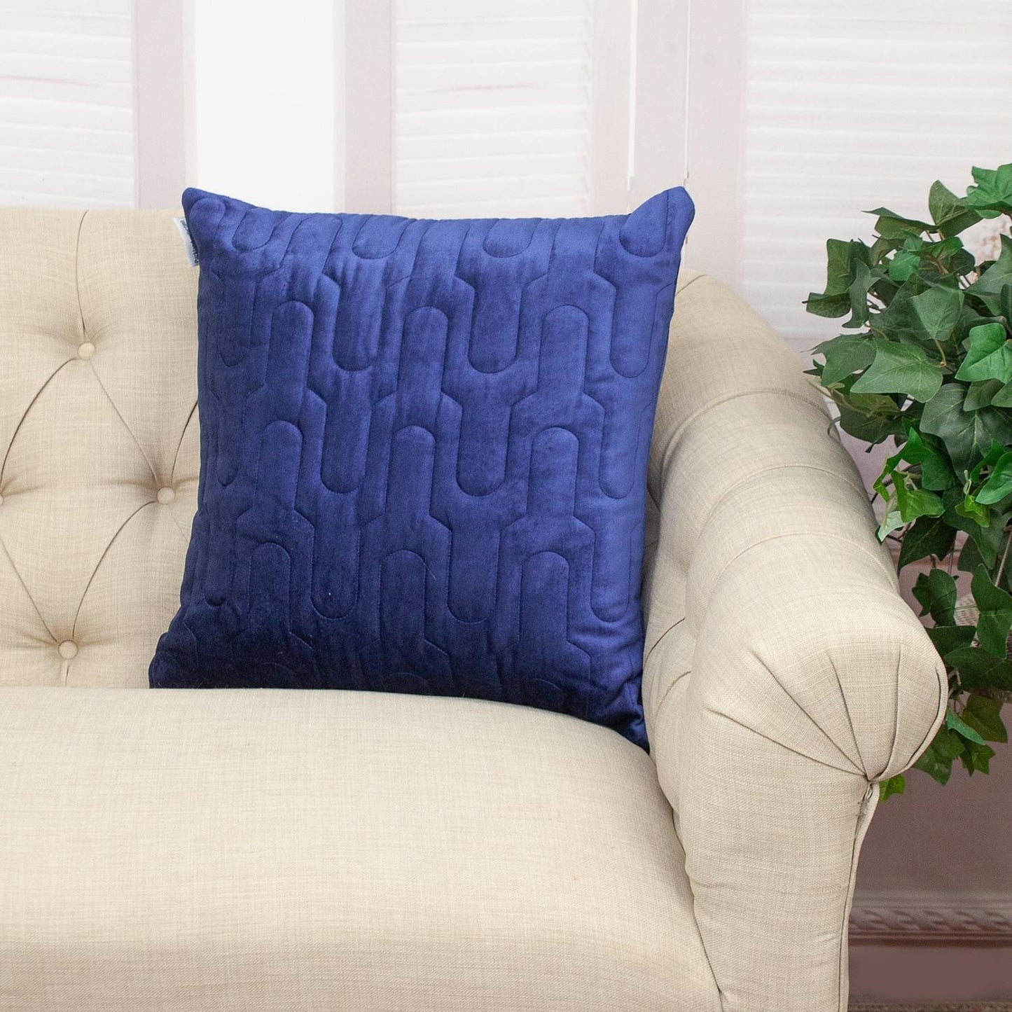 Geometric Lush Quilted Blue Pillow