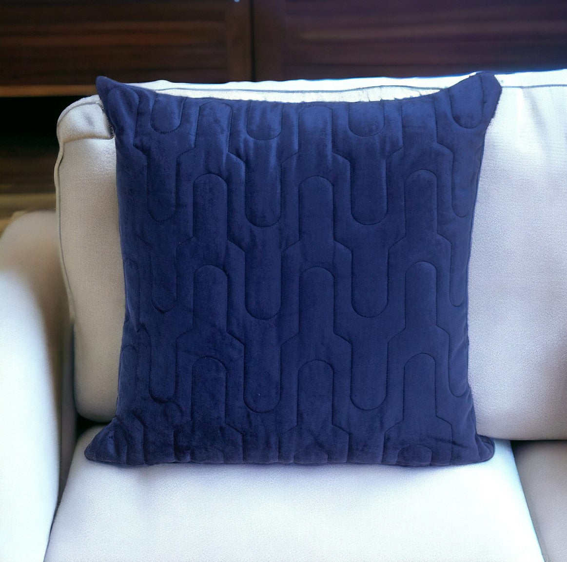 Geometric Lush Quilted Blue Pillow