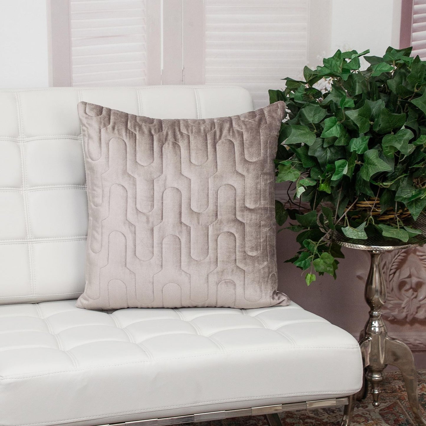 Geometric Lush Quilted Taupe Pillow