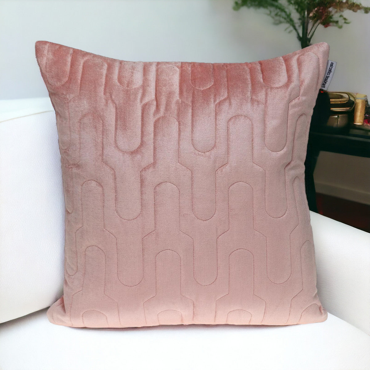 Geometric Lush Quilted Metallic Pink Pillow