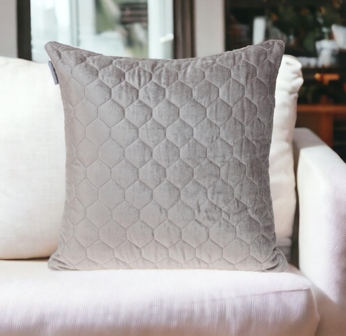 Taupe Tufted Velvet Quilted Pillow
