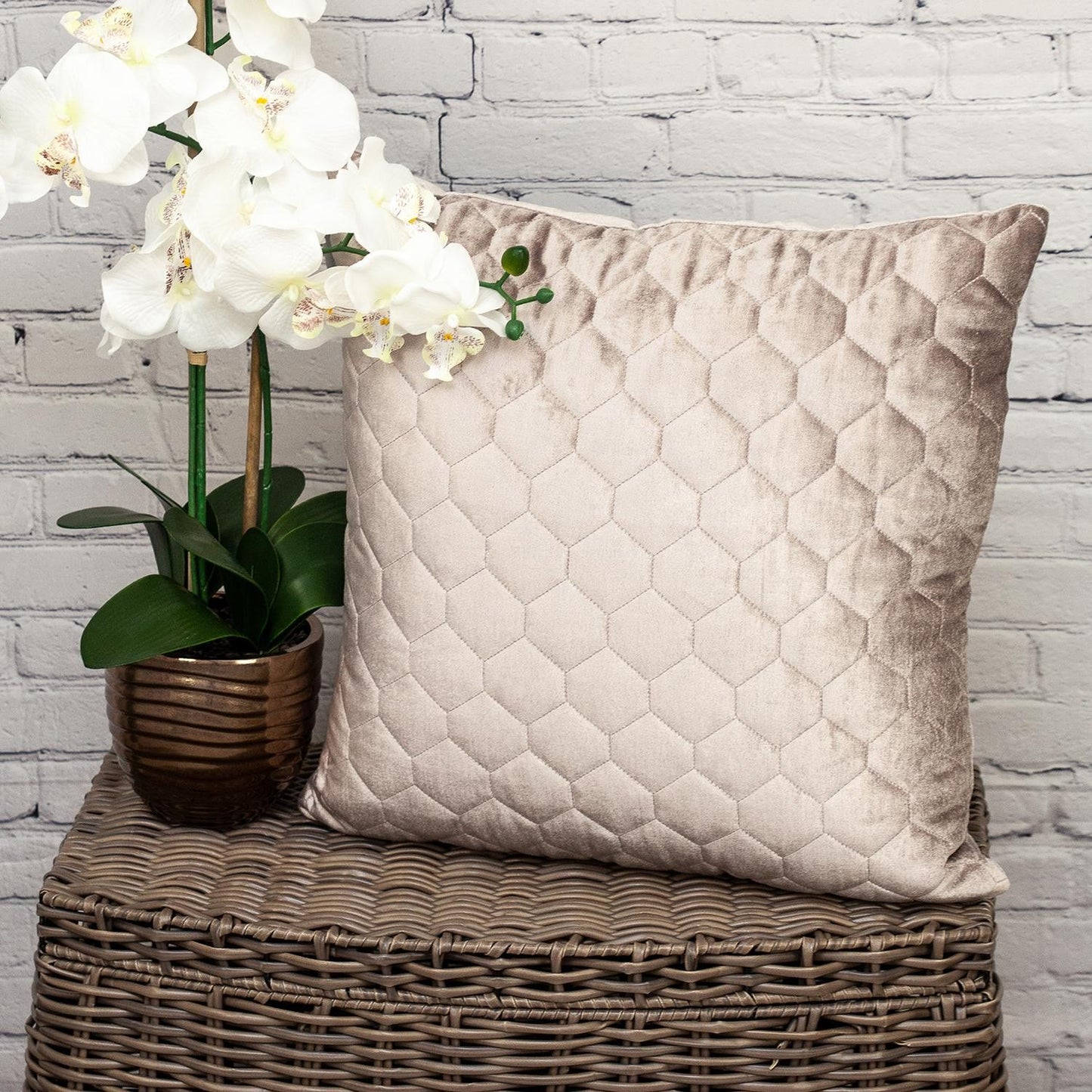 Taupe Tufted Velvet Quilted Pillow